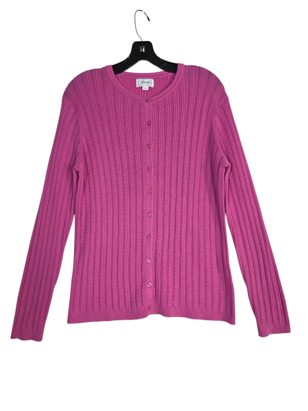 Foxcroft Pink Ribbed Button-Front  Supima cotton Round neck Cardigan